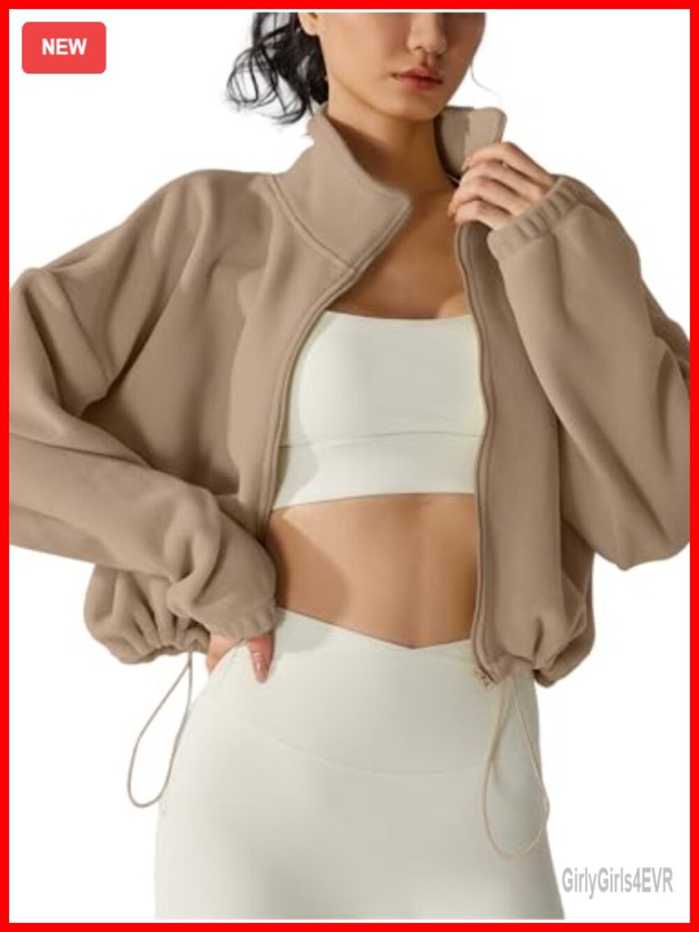 Womens Fleece Short Jacket Full Zip Sherpa Crop Coat